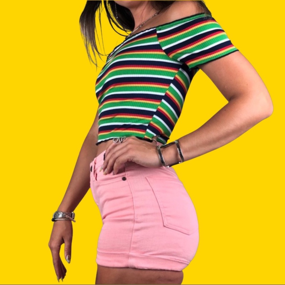 Off the shoulder striped top medium fits small